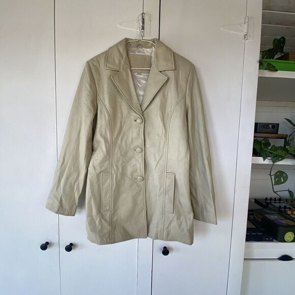 Bonus Italian Fashion Genuine Leather Cream Coat Size Small - Picture 1 of 13